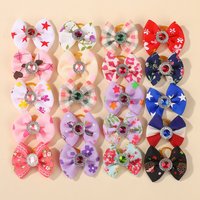 Random Color 20Pcs Mini Bowknot Hair Band for Girls Hair Accessories Dopamine Color Elastic Rubber Band Exquisite Gem Head Tie