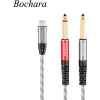 Bochara Braided Type C to Dual TS 6.35mm Jack OFC Audio Output Cable Built-in DAC IC Chipset 24bit@48KHz Foil+Braided Shielded