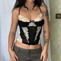 japanese 2000s style y2k white lace corset crop top vest coquett clothes sexy tank tube top black and white camisas