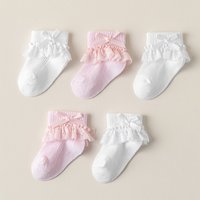 5-Pack Baby Girls' Ruffle Lace Socks with Bow, Soft Cotton Breathable Princess Ankle Socks for Newborn Infants