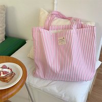 Canvas Women Handbags Large Capacity Tote Bag Striped Shoulder Bag Casual Multifunctional Travel Bag