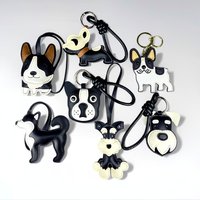 Puppy Keychain for Bags – Black & White PU Leather Dog Bag Charm-Fashionable Pendant for Handbags, Edgy Cool Gift/Accessory