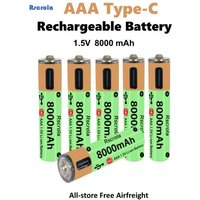 Type-C Charge AAA Battery 8000mAh Long Lasting Li-ion Triple A Battery for Toys LED Strips Christmas Decor Remote Controls
