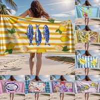 1pc Assorted Summer Coastal Beach Towels With Lemon, Sardine And Nautical Prints