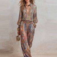 Elegant V-neck Wide-leg Trousers Set For Women – Trendy 2026 European & American 2-piece Office & Casual Outfit