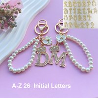 Luxury Crown A-Z 26 Letters Roses Metal Keyring Crystal Initial Faux Pearl Resin Beaded Keychain Bag Pendant Women Birthday Gift