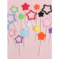16pcs Star Cake Topper Colour Hollow Pink Blue Red Purple Boys Girls Wedding Baby Birthday Party Personality Cake Decorating
