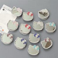 Anime Hello Kitty Rhinestone Glass Mirror KT Cat Mobile Phone Holder Magnetic Air Bag Paste Portable Makeup Mirrors Accessory