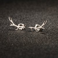1 Pair Trendy Cute Deer Horn Stud Earrings Stainless Steel Antler Earing for Women Small Animal Earings Fashion Jewelry Xmas