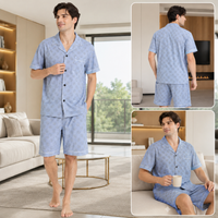 Summer Men's Pajama Set Short Sleeve Long Pant XL-3XL Loose-fit Casual Homewear Young Boy Home Clothing Hombre Pijamas