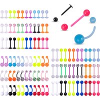 36PCS Flexible Acrylic Piercing Set Tongue Rings Barbell Labret Lip Studs Belly Button Rings 14G Mixed Color Body Jewelry