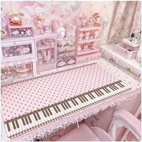 Cute Ins Pink Piano Polka Dot Pu Leather Mouse Pad Waterproof Desk Mat Protective Game Keyboard For Dorm Desk Dressing Table Mat