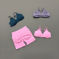 2 Piece Sports Set Women Breathable Crossover Waist Shorts Seamless Vision Twist Front Yoga Bra Workout Gym Running Fitness Sets
