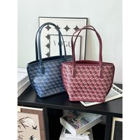 Limited Edition PVC Printed Basket Bag Single Shoulder Women's Tote Bag American Retro Style Handbag Soft Synthetic Leather