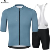 SANCUAX Men's Cycling Jersey Set Summer Bicycle Short-Sleeved Shorts Suits Breathable Quick Dry Road Bike Clothing with Pockets