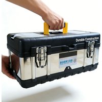Metal Tool Box Portable Steel Tool Chest with Metal Latch Closure Storage Box for Electric Wrench Power Tools Blade Accessories