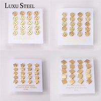 LUXUSTEEL Cute Mini Stainless Steel Earrings Set for Women Girl Baby Small Flower Cross Star 10 Pairs/Lot Korean Jewelry 2022