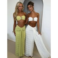Sexy Strapless Crochet Crop Top Slim Maxi Skirt Women Metal Decoration Lace Up Female 2 Piece Set Beachwear Knit Lady Dress