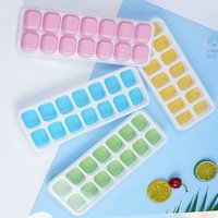 14 Compartment Soft Bottom Silicone Ice Tray Mould Square Ice Box DIY Homemade Ice Cube Mould With Lid Bar Kitchen Tools
