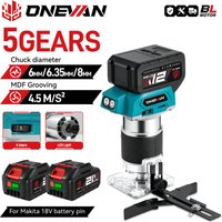 ONEVAN Bürstenloser elektrischer Handschneider, 1600 W, 5 Geschwindigkeiten, kabelloser Holzfräser, Holzbearbeitung, Gravur, Schlitzen, für 21 V 18 V Batterie