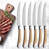 Couteau à Steak brillant 2 en 1, Ultra tranchant de 9 pouces, ensemble de couteaux à dîner avec manche martelé plaqué or, couteau de Table, couverts lavables au lave-vaisselle