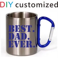 Carabiner Cup 300ML Personalize Print Image Logo Text Metal Steel Buckle Stainless Steel Hiker Outdoor Travel Camp Father Gifts