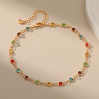 Gold Color Boho Rainbow Rhinestone Anklet for Women Summer Beach Beads Foot Chain Vocation Jewelry Gifts