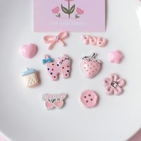 Fashino New 1 Set Mary Jane Ballet Shoe Charms with Pink Series Cat & Strawberry Buckle Crystal Shoe Decoration Accessories