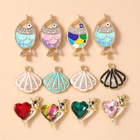 10pcs Cute Marine Life Charms Crystal Metal Fish Shell Charms Pendant for Jewelry Making Necklace Earrings DIY Crafts Supplies