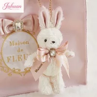 Japanese New Sweet Cute Rabbit Bear Rhinestone Bow Pendant Sweet Kawaii Girl Women's Bear Bag Charm Pendant Keychains