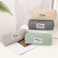 Cute Corduroy Pencil Case Little Shark Embroidery Pen Bag Pouch Gift for Girls School Office Stationery Organizer Supplies
