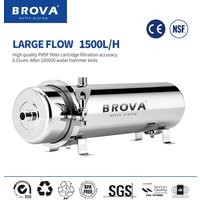 BROVA Wasserfiltersystem für das ganze Haus, hoher Durchfluss, UF, 1500 l, 0,01 μm PVDF-Membran, 304 Edelstahl, wiederverwendbar, mit 5 Jahre Lebensdauer