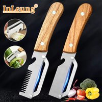 Multifunctional 3-in-1 Stainless Steel Peeler with Wood Handle Vegetable & Fruit Slicer Shredder with Bottle Opener Kitchen Tool