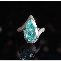 2026 Simulation Paraiba Tourmaline 925 Sterling Silver Ring - Women's LargeCarat Diamond Drop Pear-shaped Fashion Jewelry Premiu