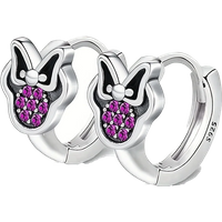 Silver Plated Minnie Mouse Shape Hoop Earrings Delicate Enamel And CZ Detail Hypoallergenic For Sensitive Ears Playful Ear
