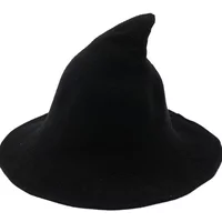New Adult Kids Halloween Witch Hat Wool Knit Hat Solid Foldable Party Fancy Dress Hat Witches Top Pointed Caps Cosplay Props