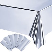 6PCS Disposable Aluminum Foil Tablecloth 137×183cm, Shiny Metallic Cover for Wedding Banquet, Holiday Dinner & Theme Party