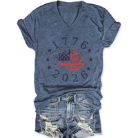 Women's Clothing Usa Flag Design for Independence Day T-shirt 1776-2026 USA 250th Anniversary V-neck Tops Retro Usa 250 Clothes