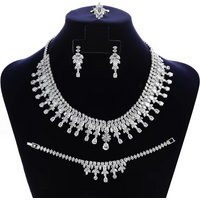 Jewelry Set HADIYANA Waterdrop Shape Vintage Women Wedding Party Necklace Earrings Ring And Bracelet 4pcs Set BN7897 Party Gifts