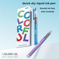 4Pcs 0.5mm Direct Liquid Rollerball Pen Quick Dry Smudge-Free High-Capacity Needle Tip Smooth School Office Stationery Supplies