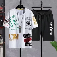 Suits for men Summer Casual Short Sleeve T-shirt + Shorts Sets sweatpants Anime Sporty Two-piece Stylish Sport Outfit T-shirts