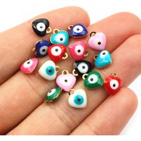 20pcs 9x8mm Enamel Evil Eyes Heart Charms Pendant Stainless Steel DIY Jewelry Making Accessories Findings Bracelet Earrings