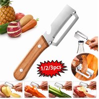 Stainless Steel Peeler With Wooden Handle Kitchen Peeler Fruit Rack Peeler Beer Opener 2-in-1 Kitchen Gadgets Kitchen Tool