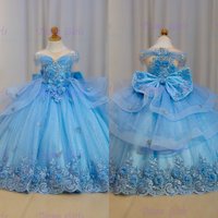 New Quality Gorgeous 3D Floral Beading Embroidery Little Princess Flower Girl Dress for Wedding Receptions Holiday Celebrations