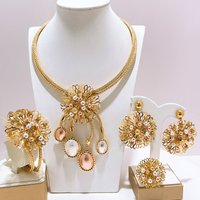 Yulaili Nigerian 18k Gold Plated Flower Ball Jewelry Set Brazil Gold Wedding Set for Women Party Necklace Earrings Bangle Ring