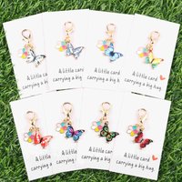 8pcs Elegant Butterfly with Colorful Flower Series Keychain Set A big hug card with a small card attached Decorative bag Backpac