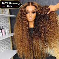 30 pouces 250 densité mettre en évidence miel brun bouclés dentelle avant perruques de cheveux humains 13x6 13x4 Ombre couleur vague profonde dentelle frontale perruque