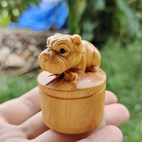 1.7 Inch Hand-Carved Wooden Dog Figurine Craft Ornament Suitable for Creative Home Decorations, Desktop Art, Living Room Gifts, Hand-Carved Fine Artwork