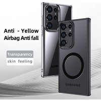 Translucent Shockproof Armor Case For Samsung Galaxy S24 Ultra S24+ S23 FE 5G TPU Frame Magnetic Wireless Charging Phone Cover