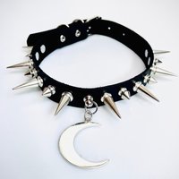 Goth Charms Jewelry Studded Choker Leather Witch Sexy Moon Pendant Necklace for Women Punk Fashion Necklaces Grunge Accessories